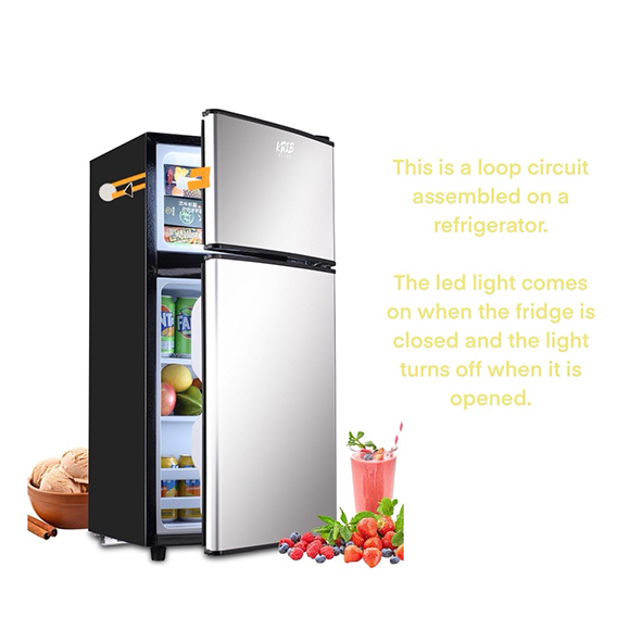 This is an explanation for circuit design. This helps people know if their refrigerator door is fully closed.