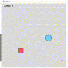 This is a code demo made with makeymakey. A blue ball touching a red square is considered a point.