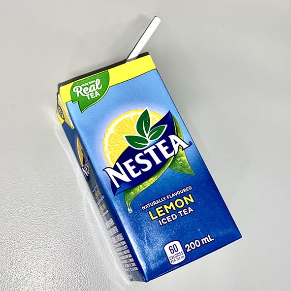 Nestea carton on the lower left side of the front of the viewing angle