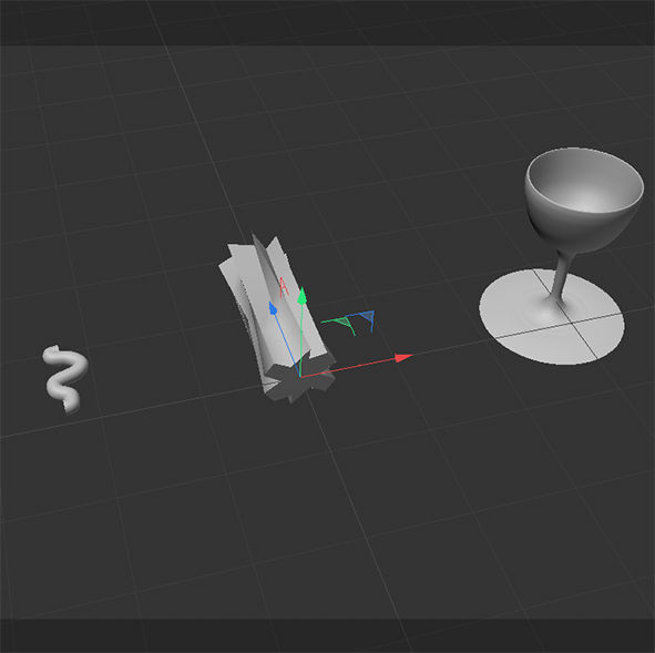 3d modeling wine glass with a curved tube and a two shapes ensemble on top