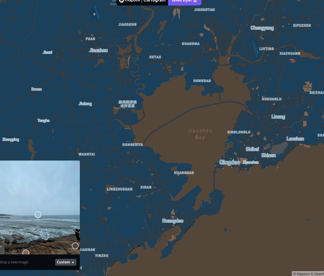 Map of Qingdao with brown and navy blue colors.