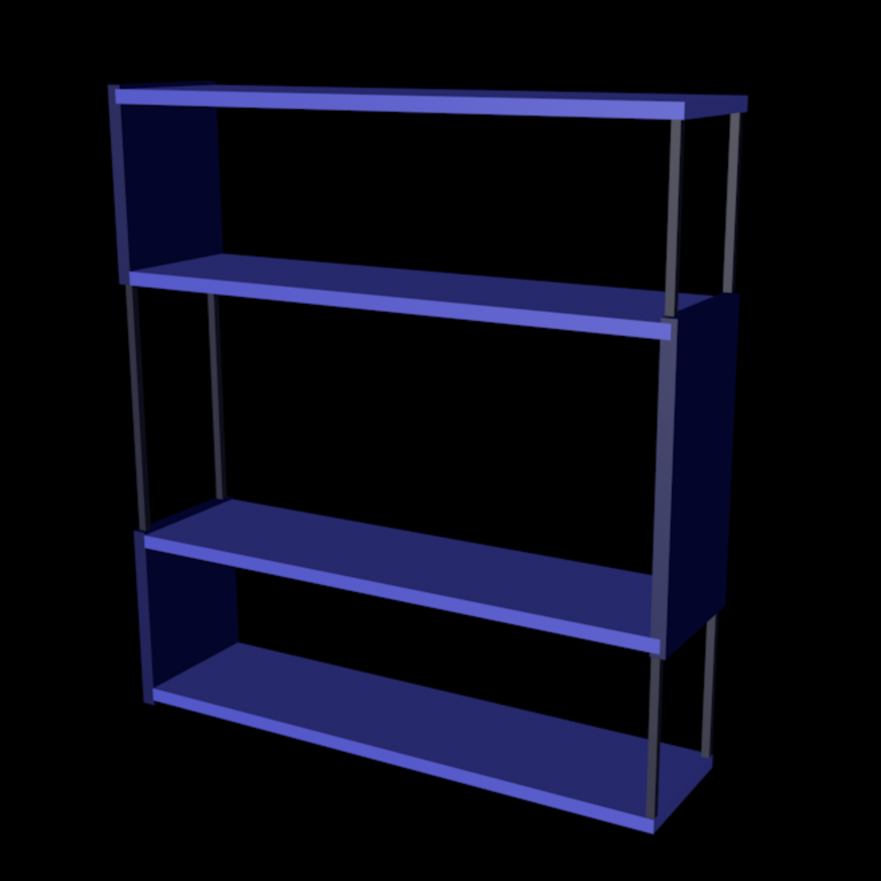 <li>This photo is the last bookcase I modeled inside C4d. Here's the rendering afterward.
</li><li>
  This picture represents my final choice of a more functional design rather than a more ornamental one.</li><li>
    My main takeaways were modeling skills and an improved design aesthetic for different styles and areas. And I learned the benefits and drawbacks of different designs.</li>
